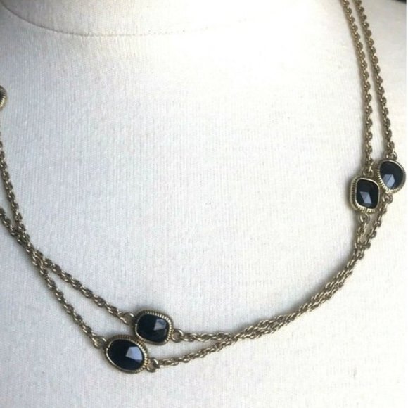 Monet Gold Tone Necklace with Black Fauceted Beads - Picture 1 of 7